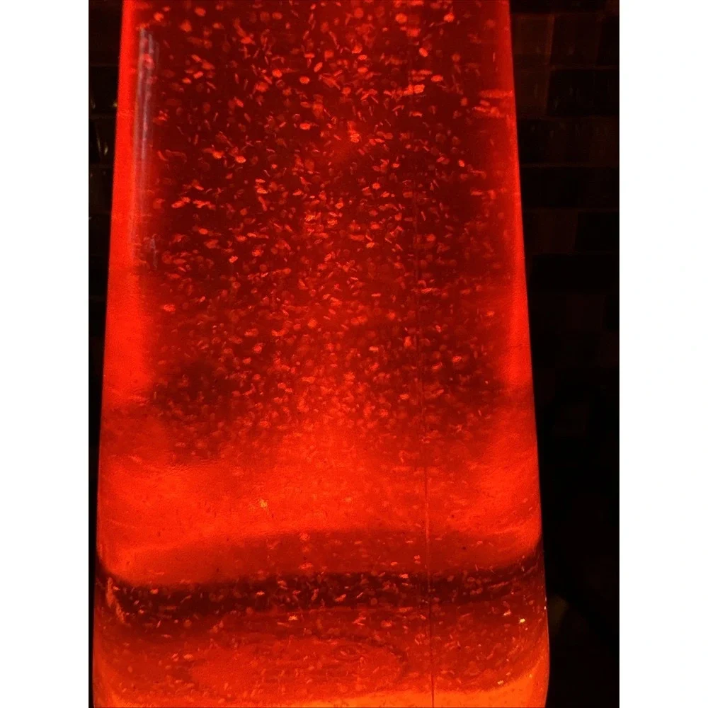 Vintage Moon and Stars Glitter Lava Lamp Orange/Red  Silver Base